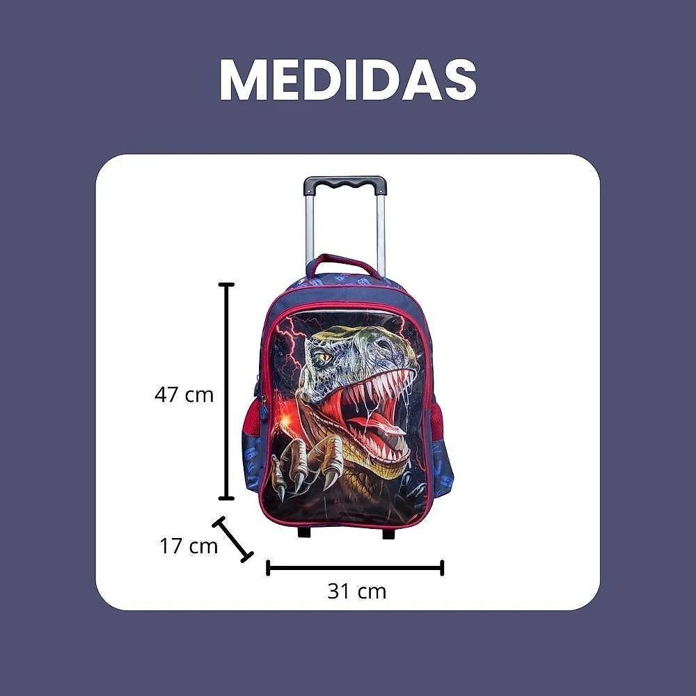 Kit Escolar Trex Para Meninos Mochila + Lancheira + Estojo Reforçada Resistente 17' - Trex Attack Azul Escuro