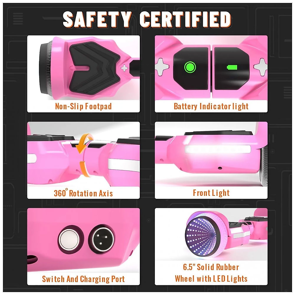 Hoverboard SIMATE com Luzes de LED Coloridas, Alto-falantes Bluetooth e Aplicativo, Motores Duplos de 250W, Velocidade Máxima de 13,7 km/h
