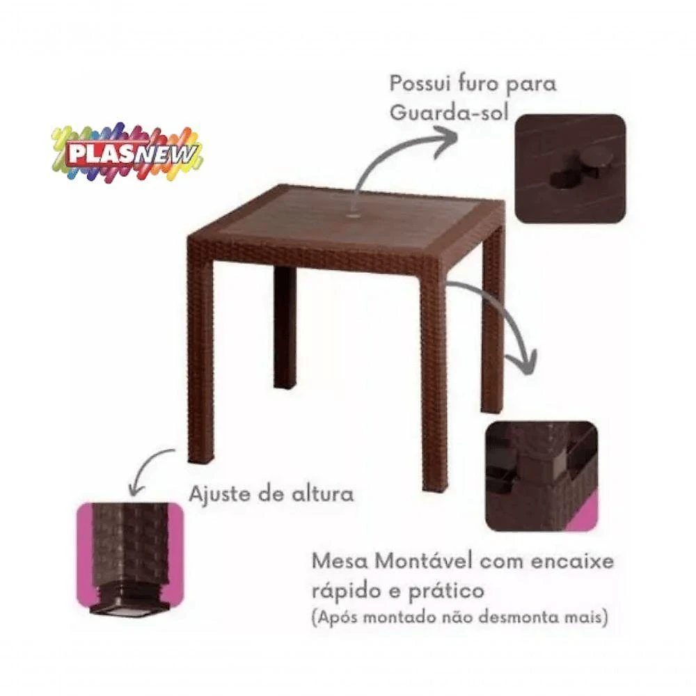 Mesa Quadrada Rattan Montavel Café Plastico Plasnew