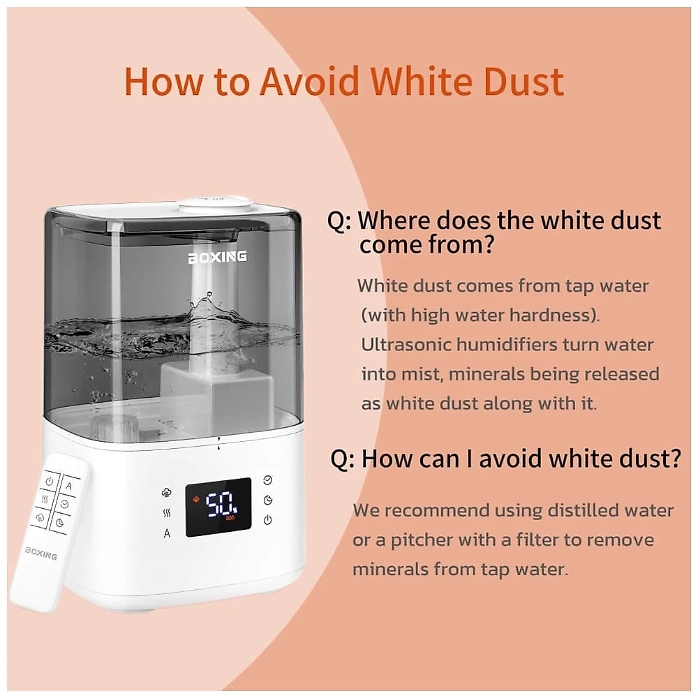 Ultrassônico umidificador de ar quente e frio Boxing para quarto e sala grandes, com controle remoto, difusor de aromas, tanque de água de 4,5L