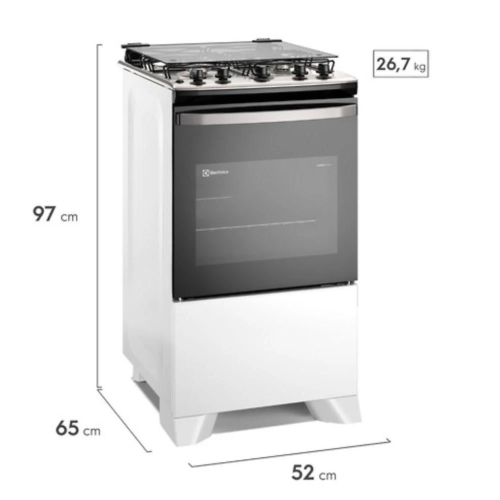 Fogão de Piso 4 Bocas a Gás Electrolux FE4IW Efficient Mesa Inox Automático Branco Bivolt