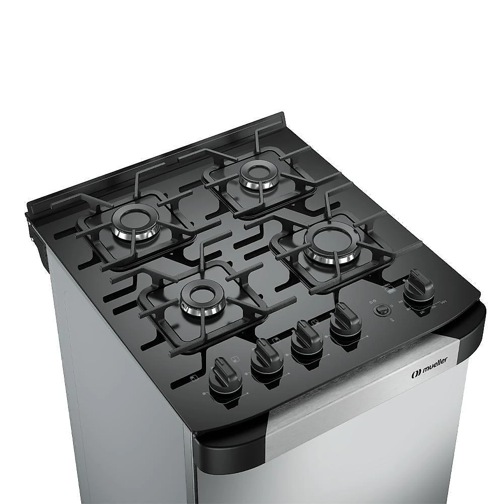 Fogão Mueller 4 Bocas Decorato Vetro Inox Com Mesa De Vidro Inox Bivolt