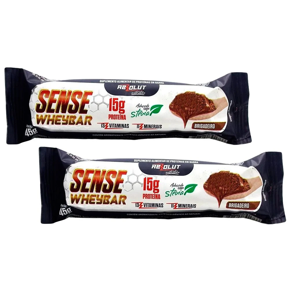 Kit 2 Barra de proteína Sense Whey Bar Absolut Nutrition Sabor Brigadeiro 15g de Proteína Adoçado com Stevia 45g