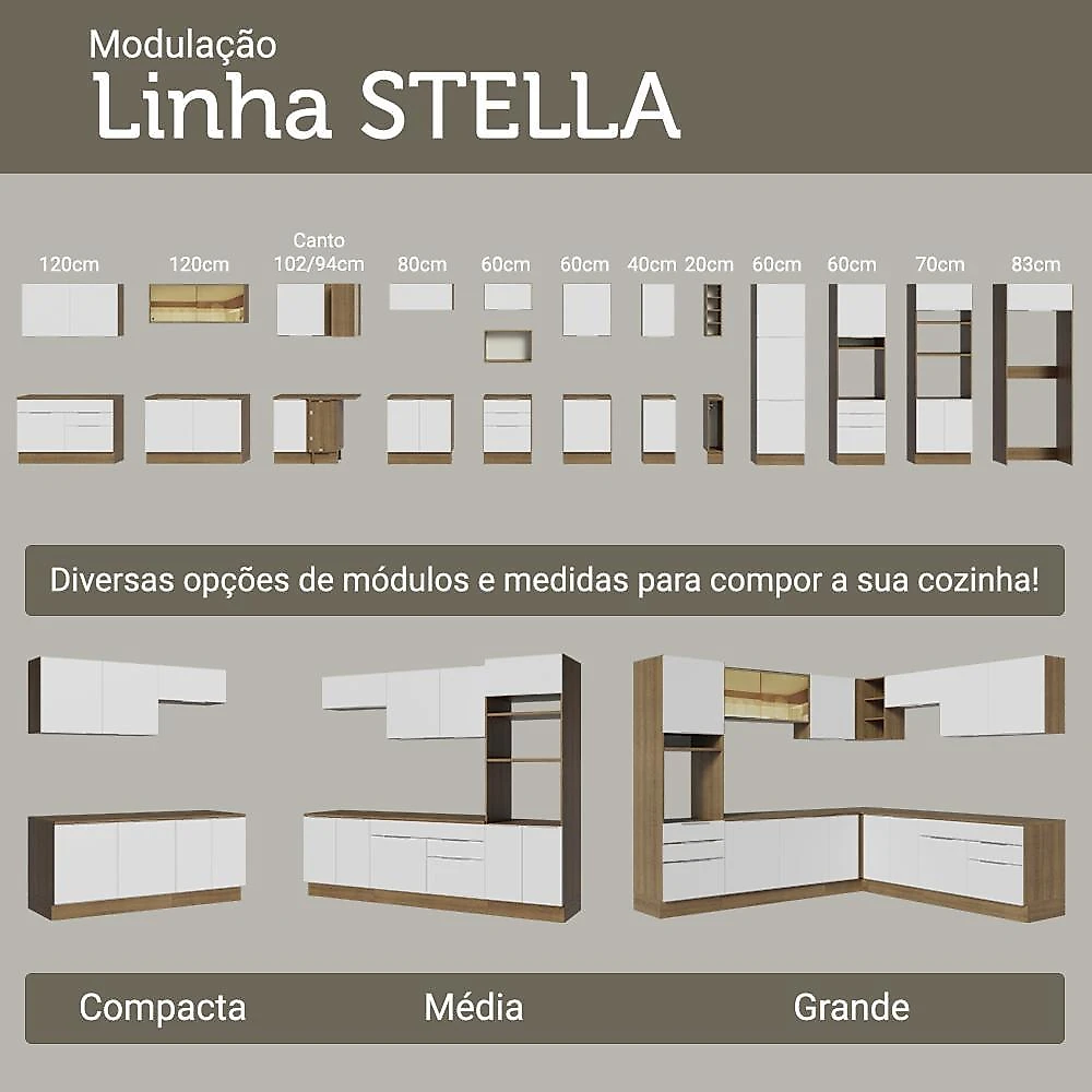 Armário de cozinha completa 270cm rustic/branco stella madesa 11