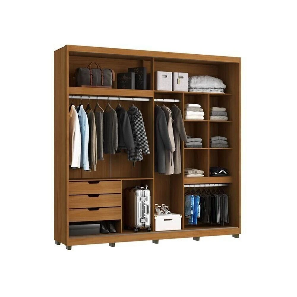 Miniatura Quarto Casal com Guarda-Roupa 2 Portas de Correr, Cômoda e 2 Mesas de Cabeceira Malthus Nature