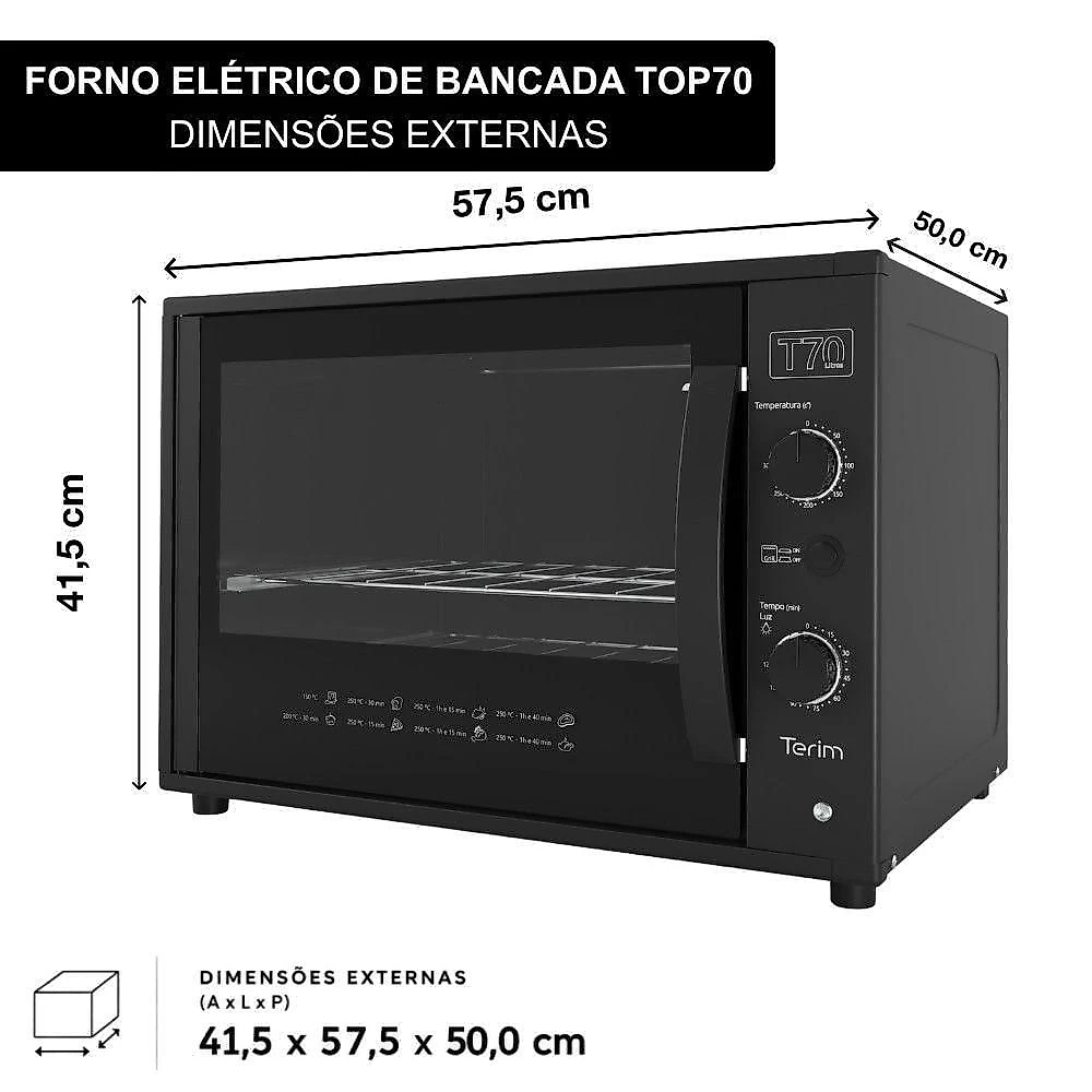 Forno Elétrico de Bancada Terim TOP 70 Black 70L 1750W com Luz Interna Preto 110V
