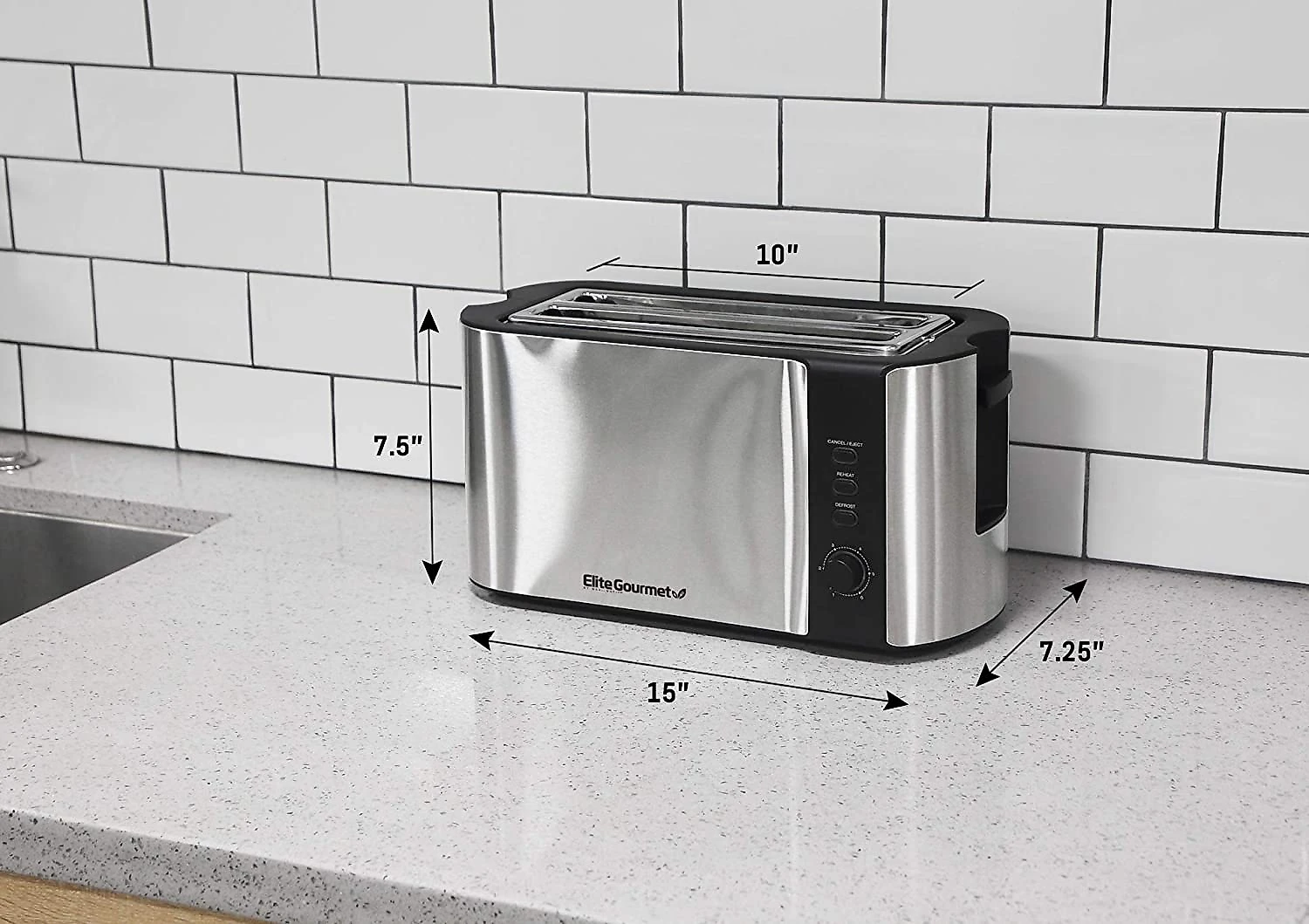 Elite Gourmet ECT3100 Torradeira de 4 Fatias com 6 Níveis de Tostagem 1300W110V Prata