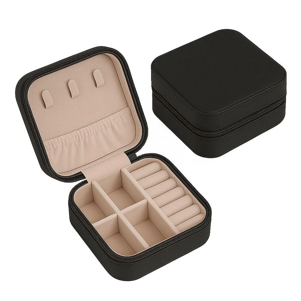 Porta-joias de Viagem Utimix Mini Couro Sintético Único Preto Estojo Organizador de Anel Brinco