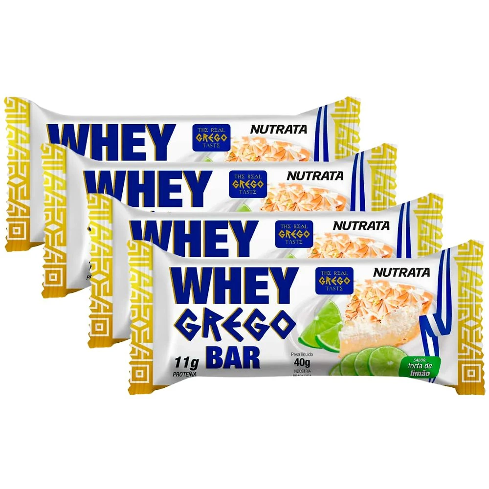 Kit 4 Barra de Proteína Whey Grego Bar Nutrata Sabor Torta de Limão com 11g de Proteína 40g