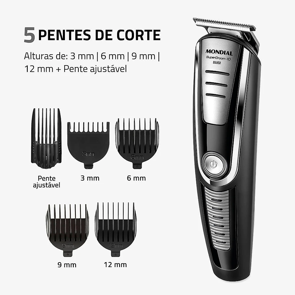 Aparador de Pelos Super Groom 10 Mondial Preto/Prata 6W Bivolt - BG-06 Bivolt