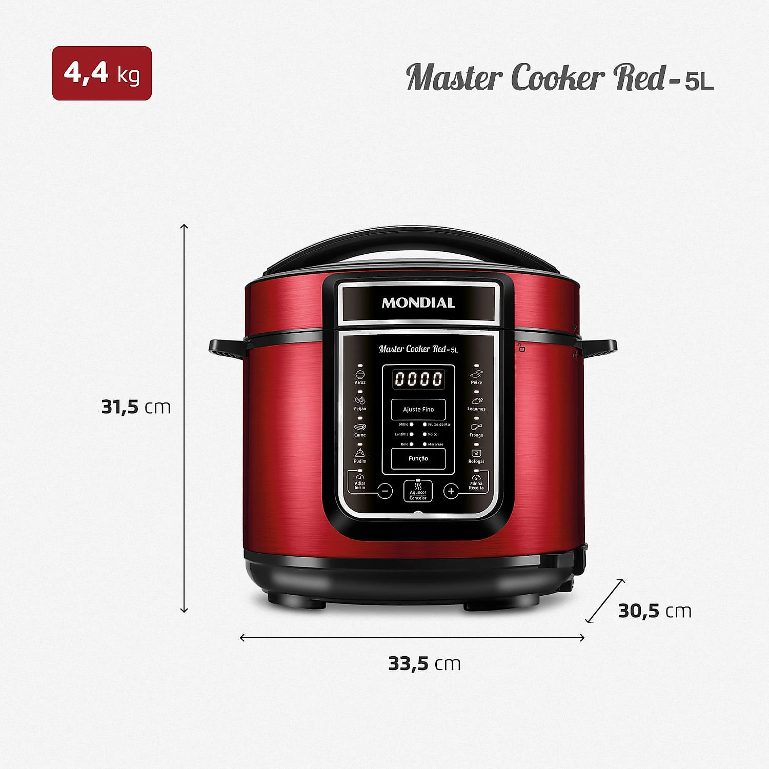 Panela de Pressão Elétrica Mondial Master Cooker Red PE-39 PANELA ELÉTRICA PRESSÃO-127V-VERMELHO/INOX