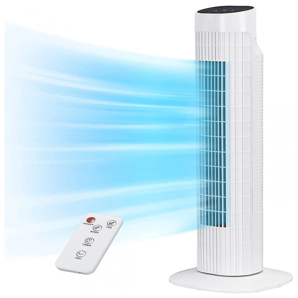 Ventilador de Torre Uthfy com 3 Velocidades, Controle Remoto e Silencioso, 110V, Branco