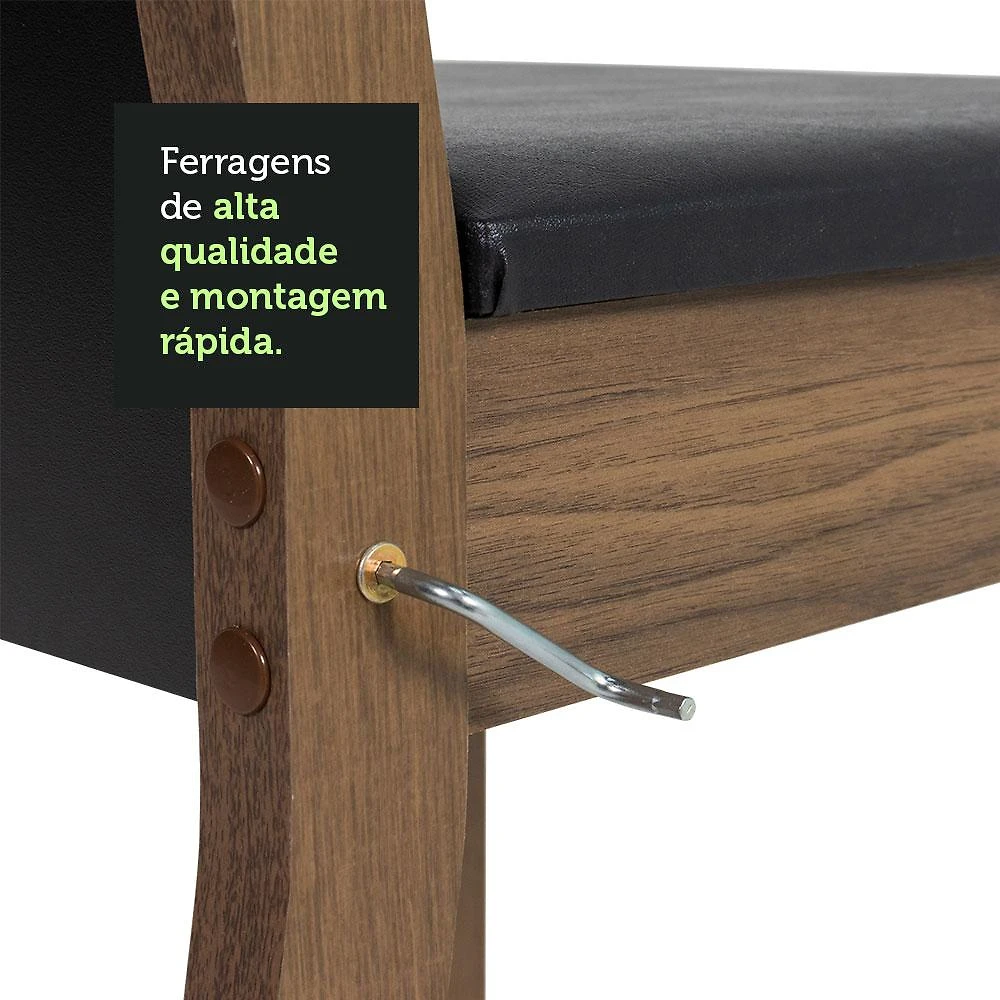 Conjunto Sala de Jantar Madesa Gabi Mesa Tampo de Madeira 2 Cadeiras - Rustic/Preto/Sintético Preto Rustic/Preto/Sintético Preto