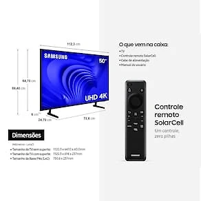 Smart TV 50" 4K Ultra HD Samsung 50DU7700 com processador Crystal 4K, Gaming Hub, AI Energy Mode, Alexa built-in, Wi-Fi, Bluetooth, USB e HDMI