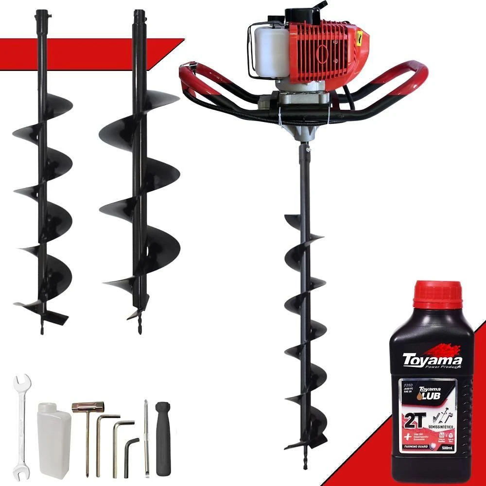 Perfurador de Solo GD520B à Gasolina 52CC 2,2HP com Brocas 80x10CM 80x15CM Vermelho Anmax