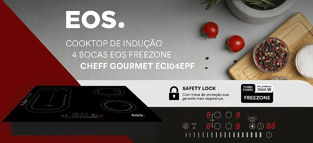 Cooktop de Indução 4 Bocas EOS Freezone 7000W ECI04EPF 220V