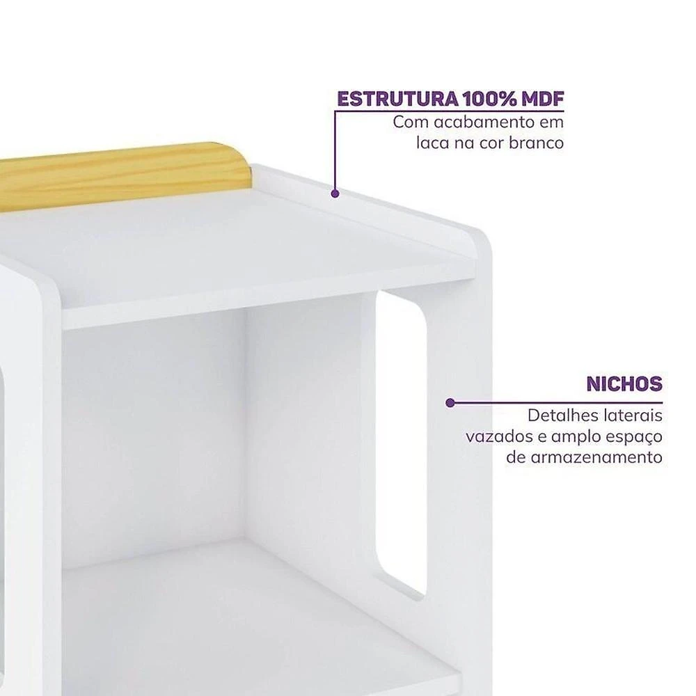 Escrivaninha e Estante Nicho com Portal Petit Casatema MadeiraOriginals Branco/Mel