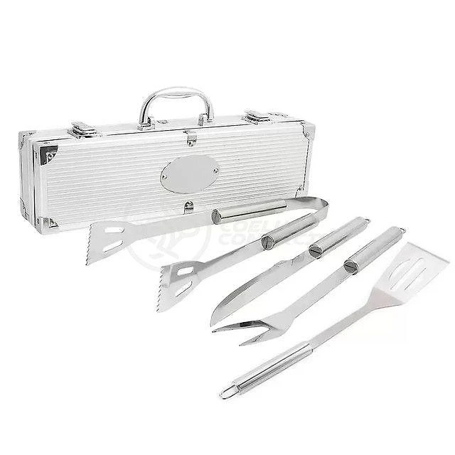 Kit Churrasco 4 Peças Em Aço Inox Com Maleta Em Alumínio