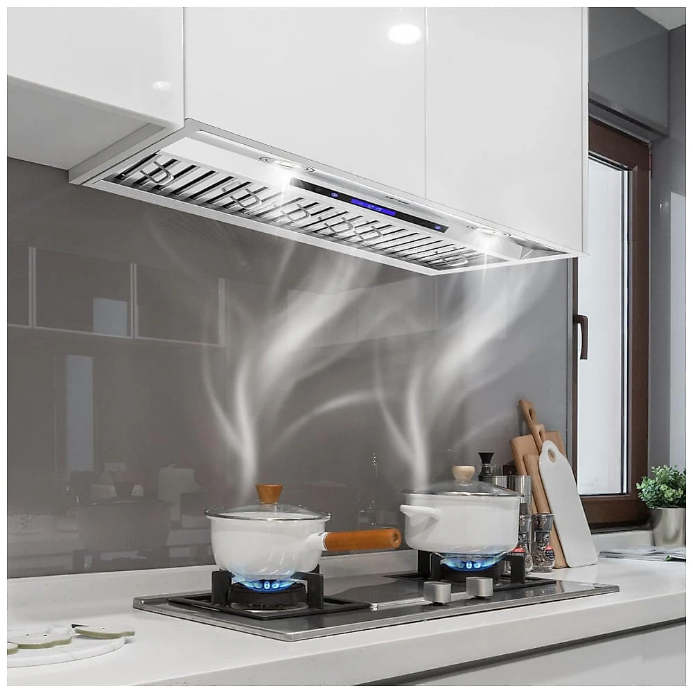 Coifa Embutida VEVOR Inox 76 cm 900CFM 4 Velocidades LED Duto/Sem Duto Controle Remoto 110V