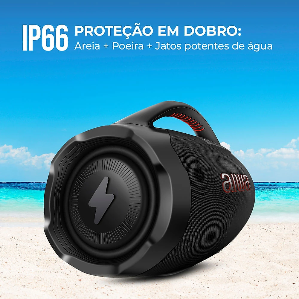 Caixa de Som Boombox Plus AIWA BBS-01-B 200W Bluetooth 30H IP66 USB Preto BOOMBOX AWS-BBS-01-B BIVOLT