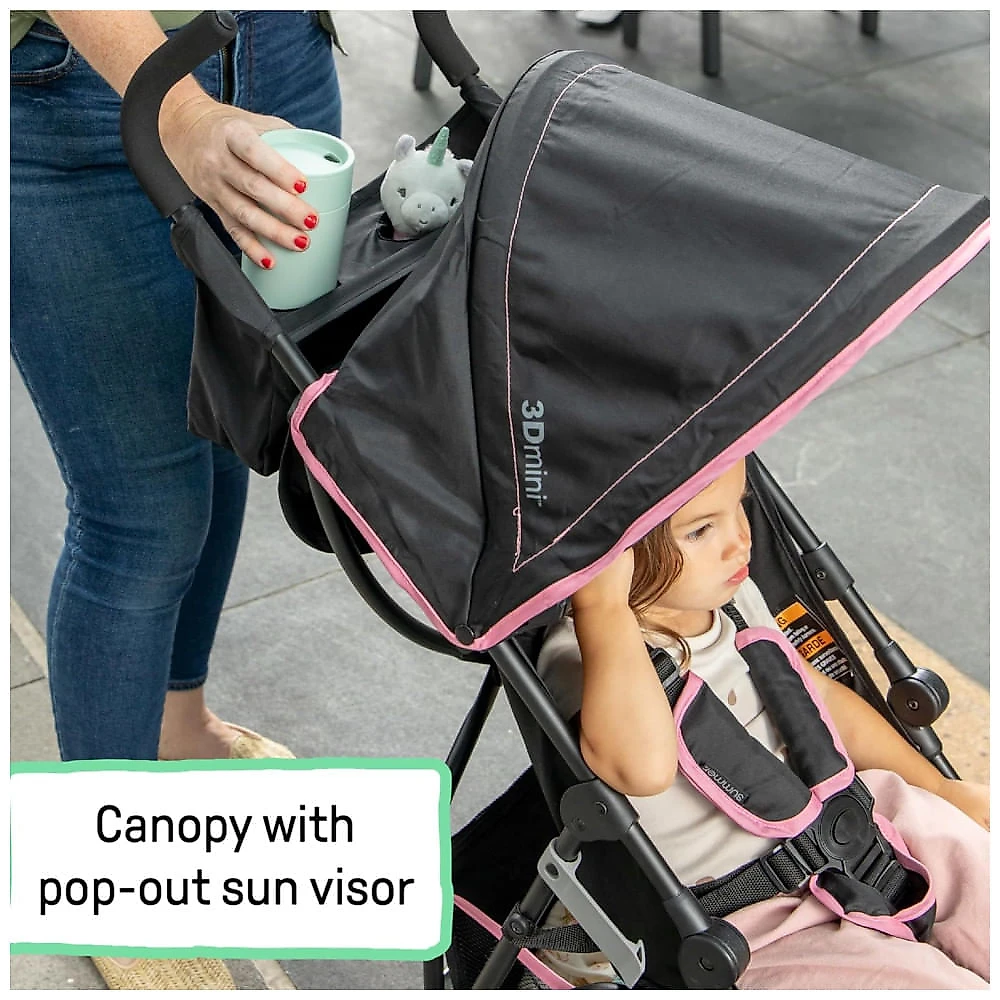 Carrinho de Bebê Leve Summer by Ingenuity 3D Mini - Rosa - Reclinável, com Capota Solar e Design Compacto