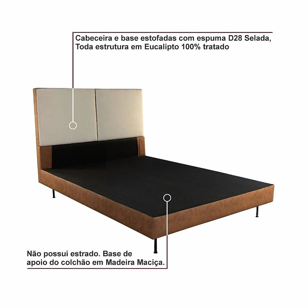 Cama Estofada Queen com Estrutura Reforçada e Design Moderno Marte Marrom