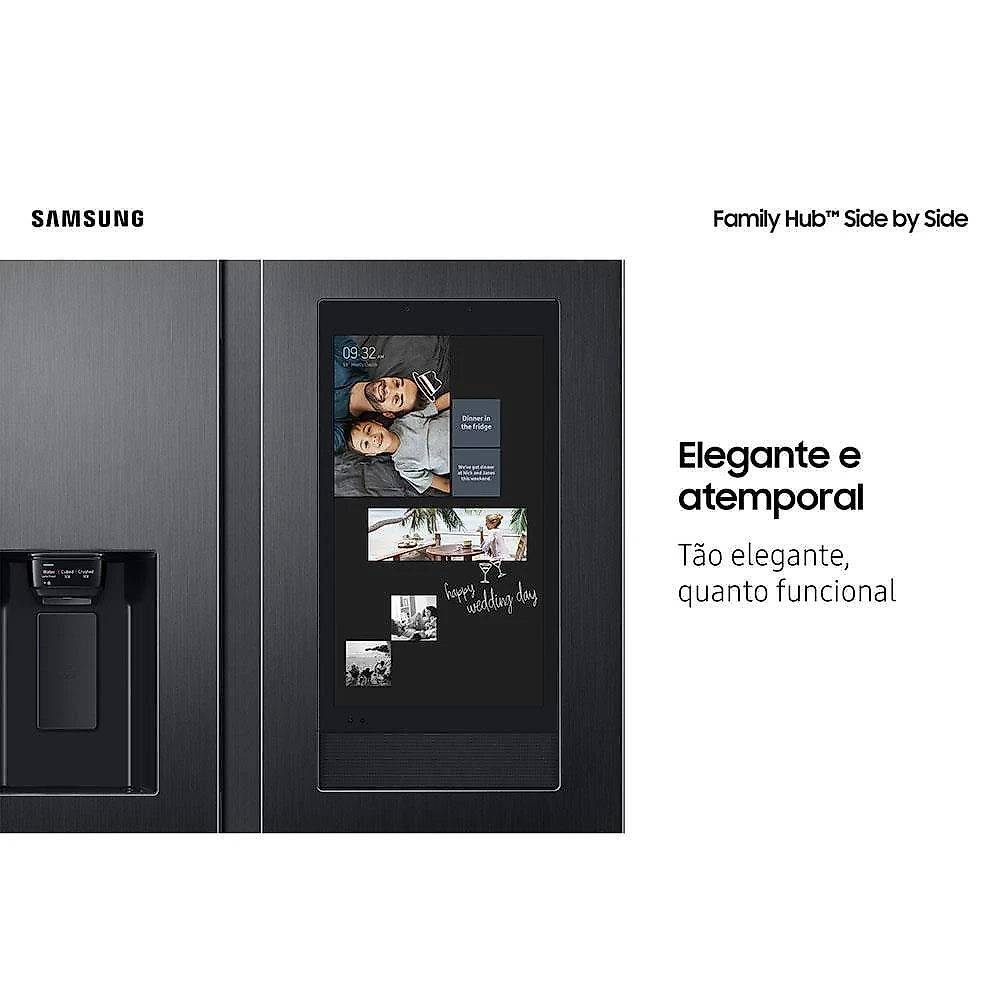 Geladeira samsung family hub side by side rs58t5561b1 digital inverter frost free com soundbar, smart view, bluetooth e wi-fi black inox look – 585 l 110
