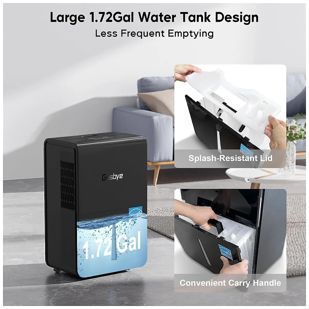 Desumidificador Gasbye DryPrime-50-B: Eficiente, Potente e Silencioso para Ambientes Grandes - Certificado Energy Star 2024, Autorestart - Preto