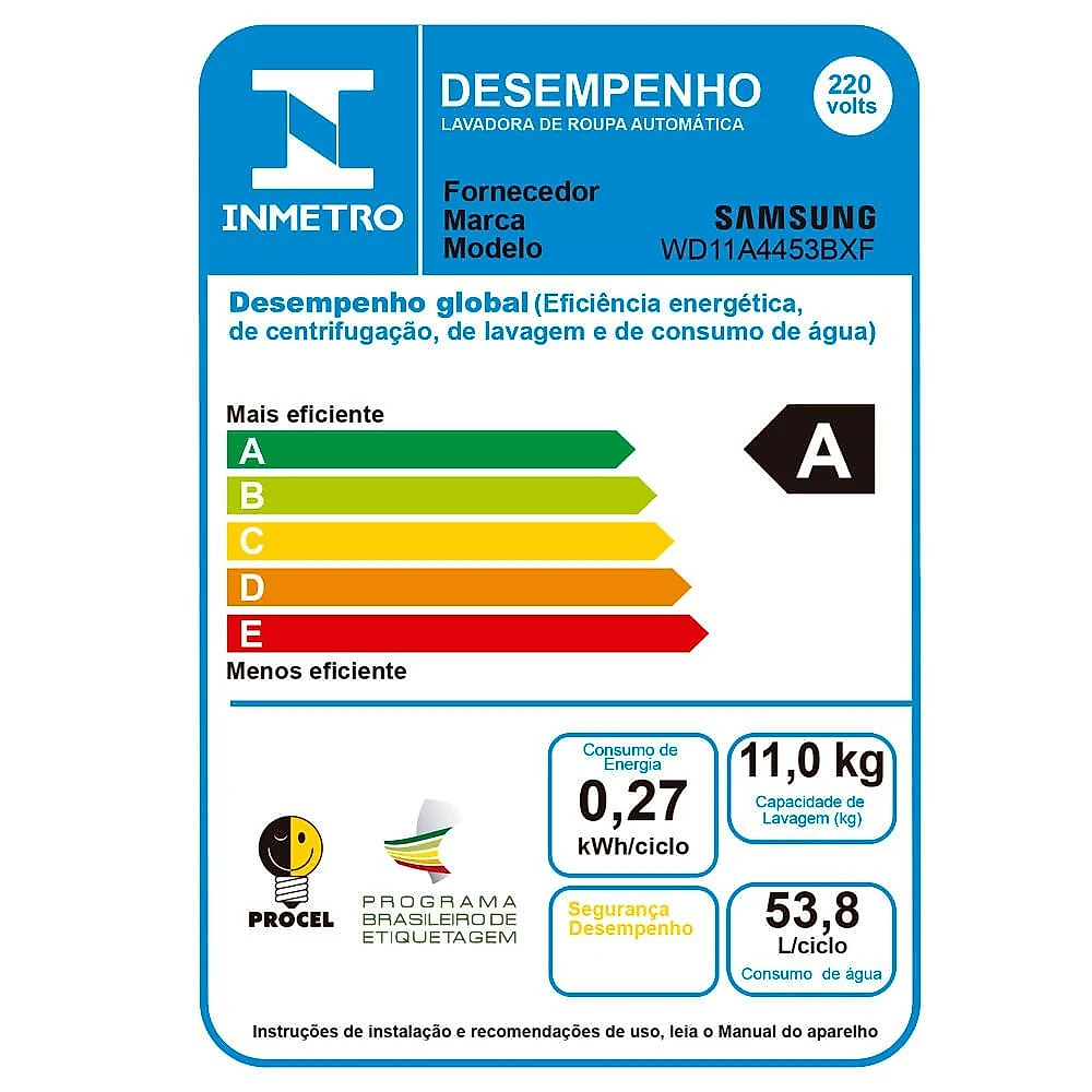Lava e Seca Samsung Ecobubble 11 Kg Smart Check WD11A Inox Look - 110V