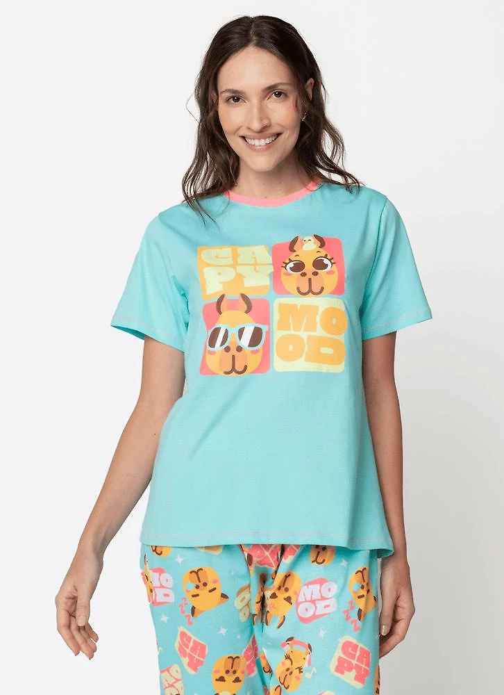 Pijama manga curta algodão feminino capy bora