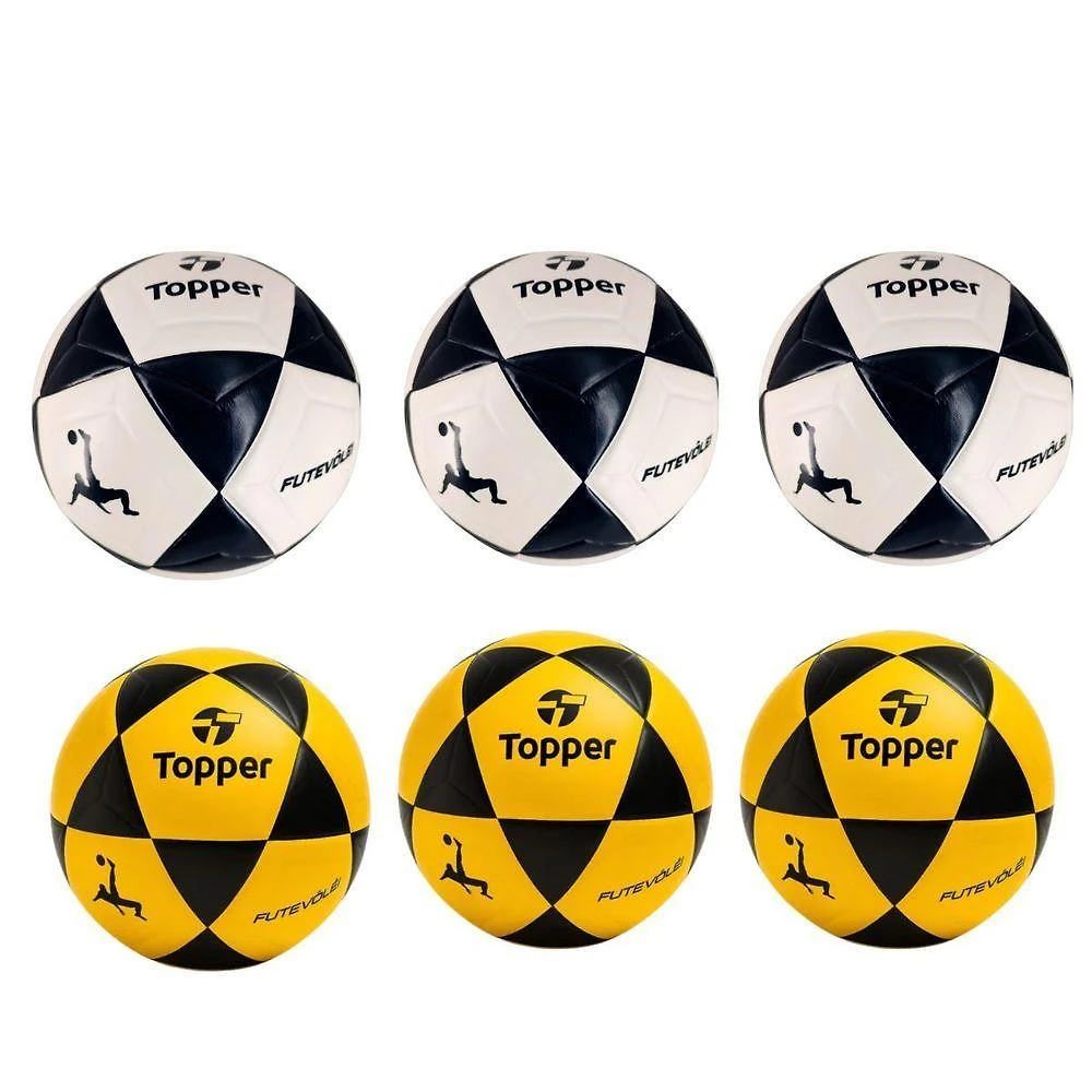 Kit 6 Bola de Futevôlei R1 Oficial para Areia Amarelo e Branco Topper