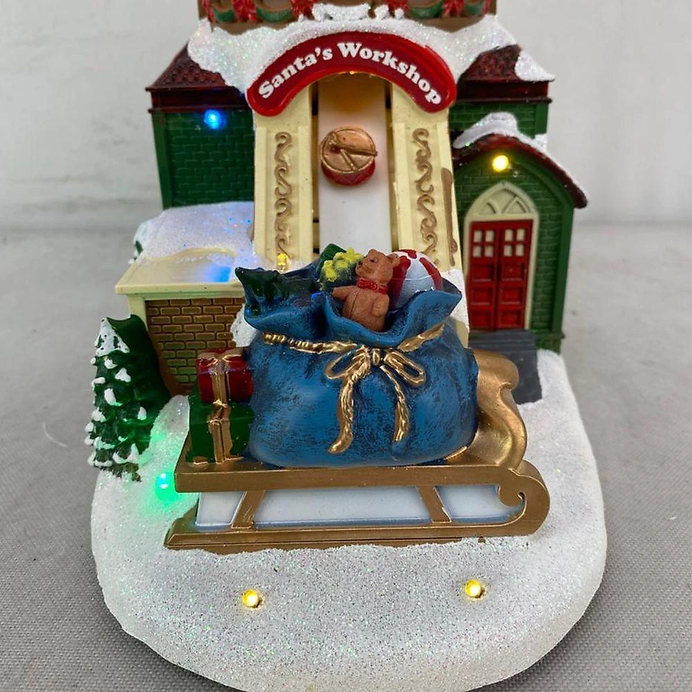 Vila Natalina Cenario Musical Natal Papai Noel Arvore Fabrica De Brinquedo Movimento Saco De Presente Decoraçao Led Som