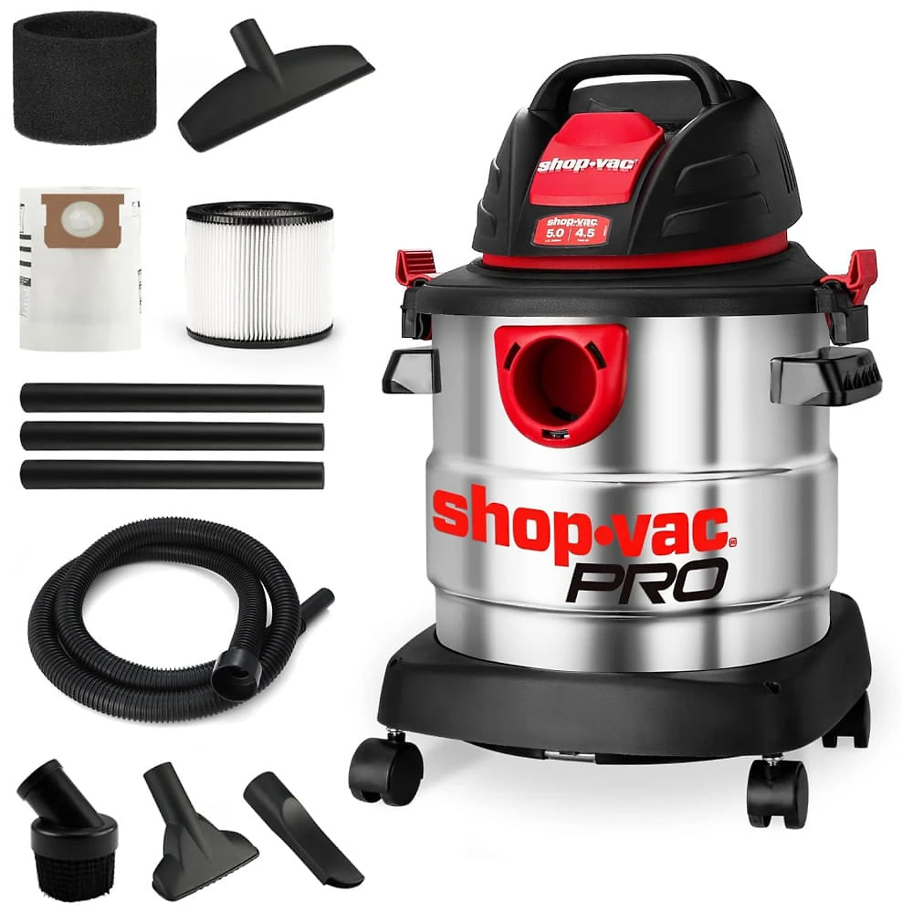 Aspirador de Pó Úmido e Seco de 18,95 L com Motor de 4,5 Peak HP e Tanque de Aço Inoxidável, 110V 1450W, Shop Vac, Prata