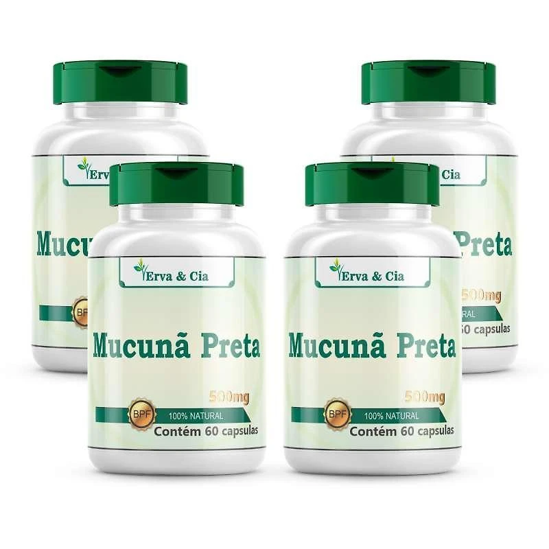 Miniatura Suplemento 100% Natural Mucuna Preta em Pó 500mg - 4 Potes