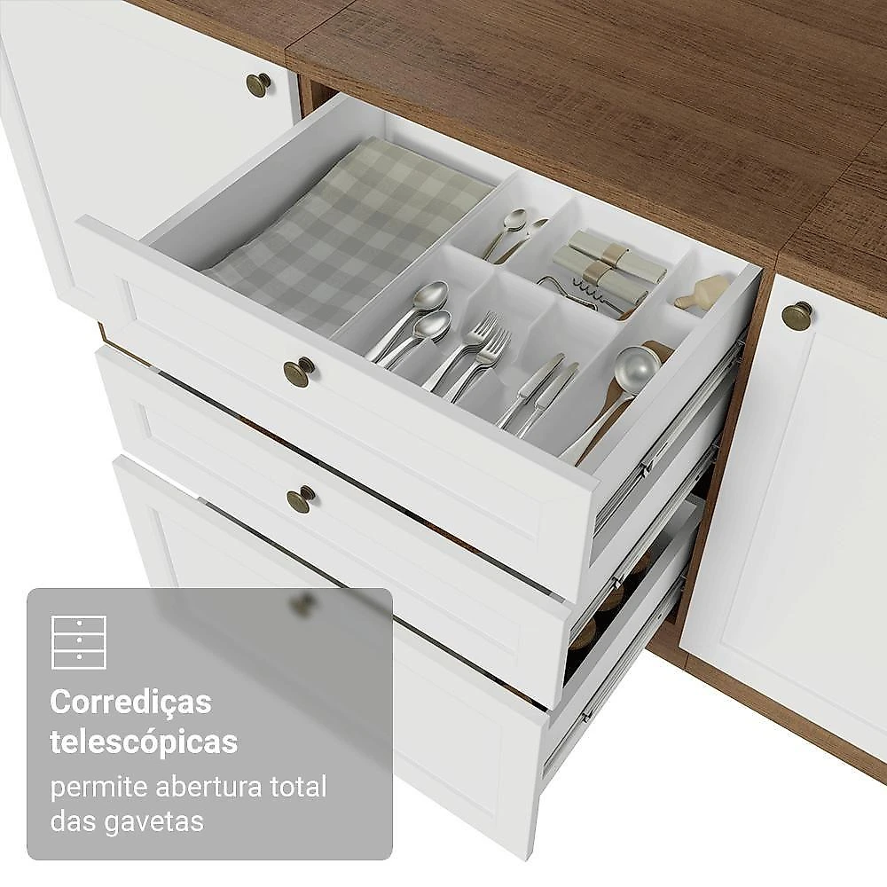 Torre Quente 60 Cm 1 Porta 3 Gavetas Rustic/branco Vik Madesa Rustic/branco