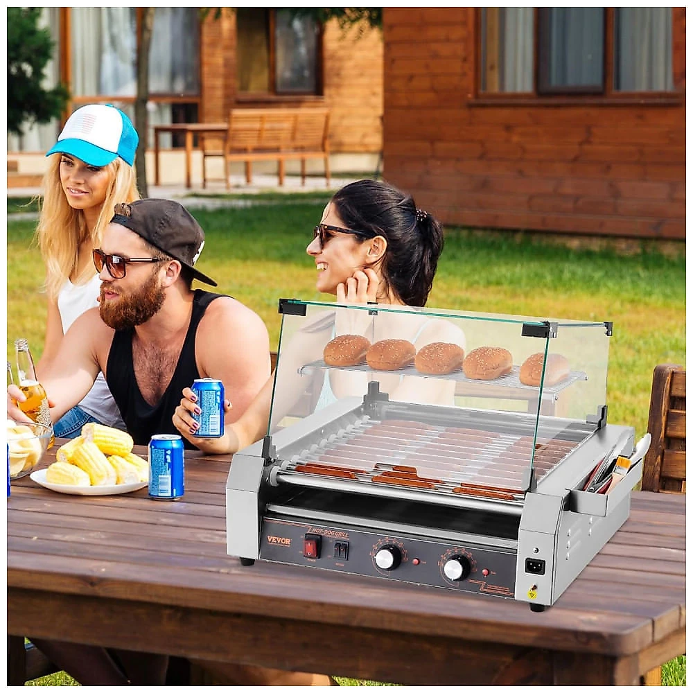 Grill de Cachorro-Quente VEVOR 11 Rolos 30 Unidades Inox Controle Duplo de Temperatura 1600W 110V