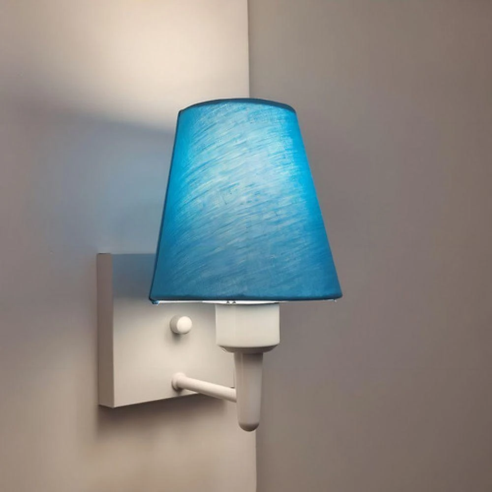 Arandela Quadrada Md-2034 Branco Cúpula Em Tecido Cone Azul Bebê - Bivolt