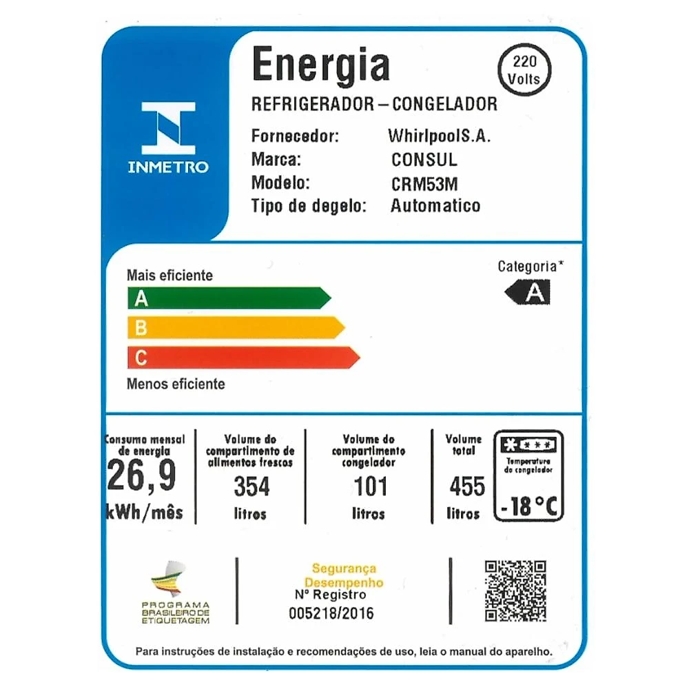 Geladeira Consul Frost Free Duplex Inverter CRM53MK, 455 Litros, Inox - 220 Volts