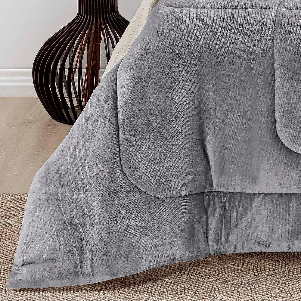 Coberdrom apollo queen sherpa pele de carneiro + manta flannel - cinza