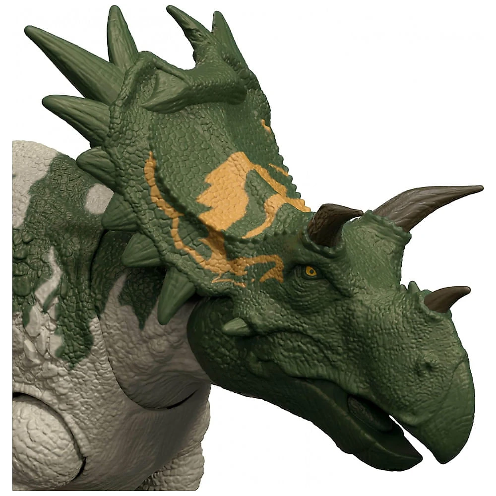 Brinquedo Mattel Jurassic World Rebirth Wild Roar Dinosaur Toy, Figura Articulada Spiclypeus com Ataque de Cabeçada Controlada pela Cauda
