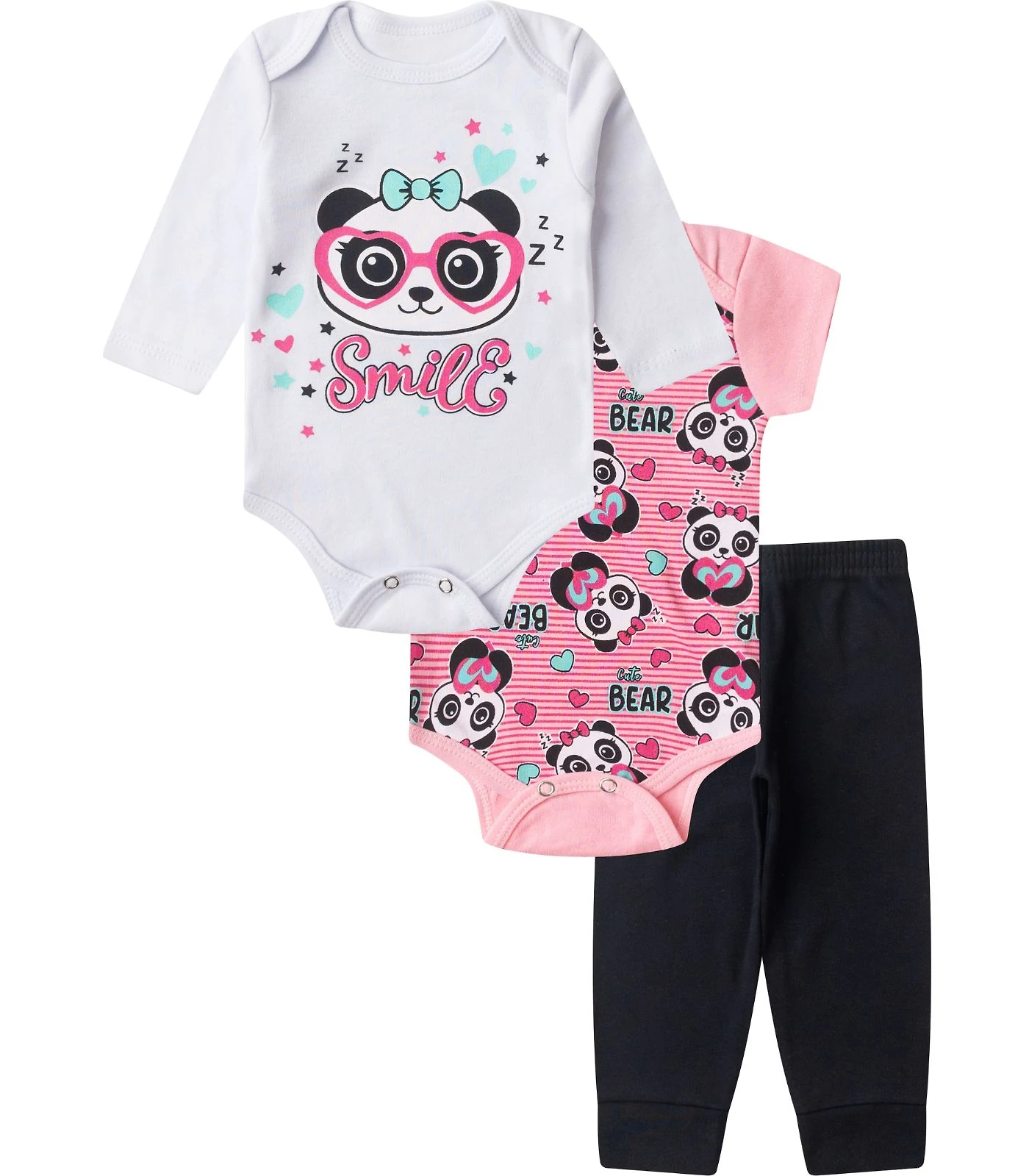 Kit Body Infantil Longo 3 Peças Kappes Rosa