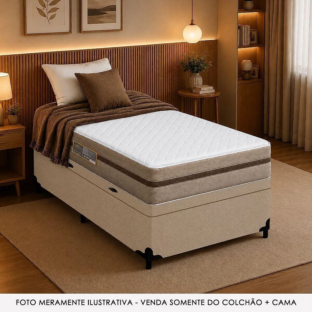 Cama Box com Baú Solteiro Bioclassic Molas Ensacadas Tecido Bege Royal Sleep 88CM