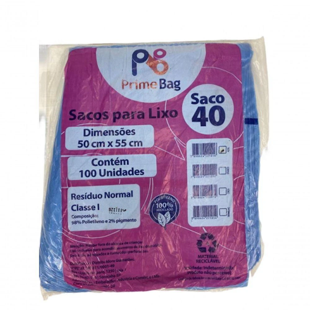 Saco Lixo Azul 40l Primebag C/100