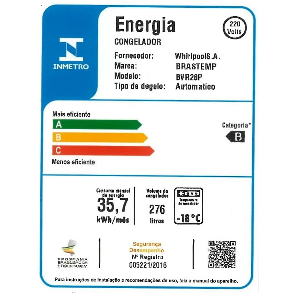 Freezer Vertical Brastemp BVR28PB 276 Litros, Branco - 220V 220 Volts