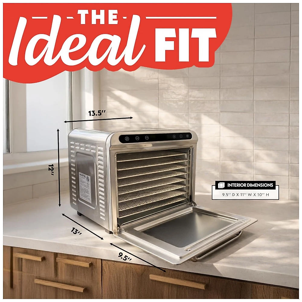 Desidratador de Alimentos Gourmia GFD1620 8 Bandejas Aço Inox com Porta de Vidro 625W 120V