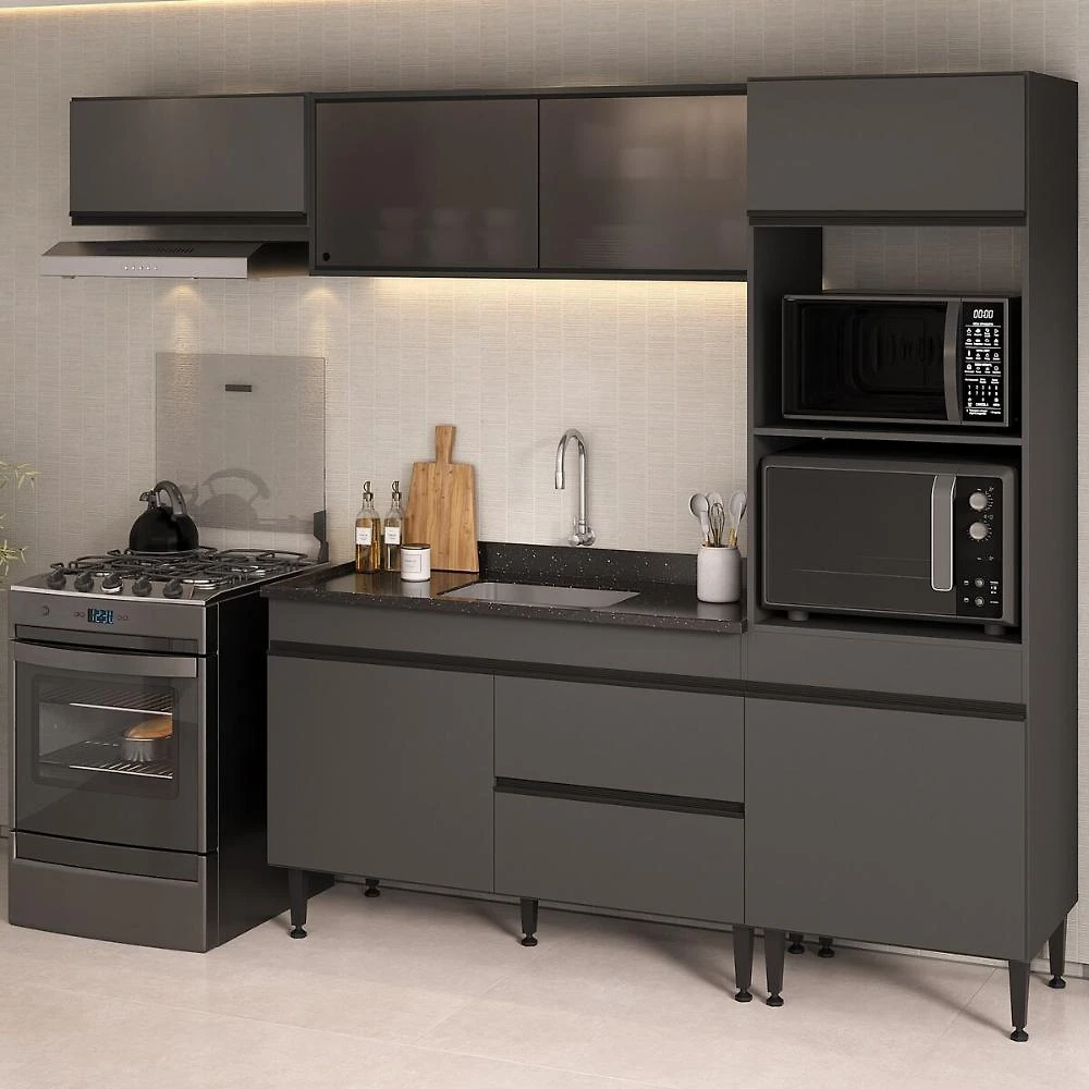 Armário de Cozinha Modulada Completa com Pia 251,5cm Milano Multimóveis MCR2395