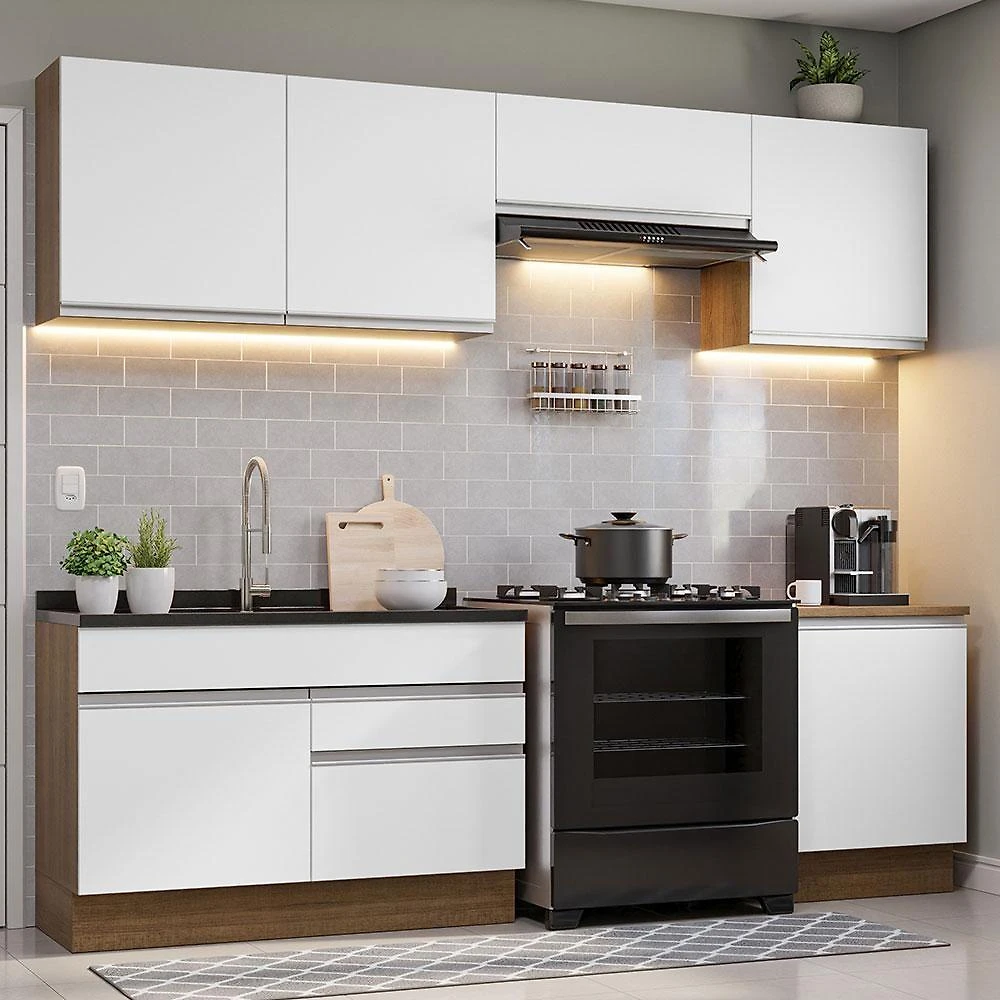 Armário De Cozinha 260Cm Glamy 04 Rustic/Branco