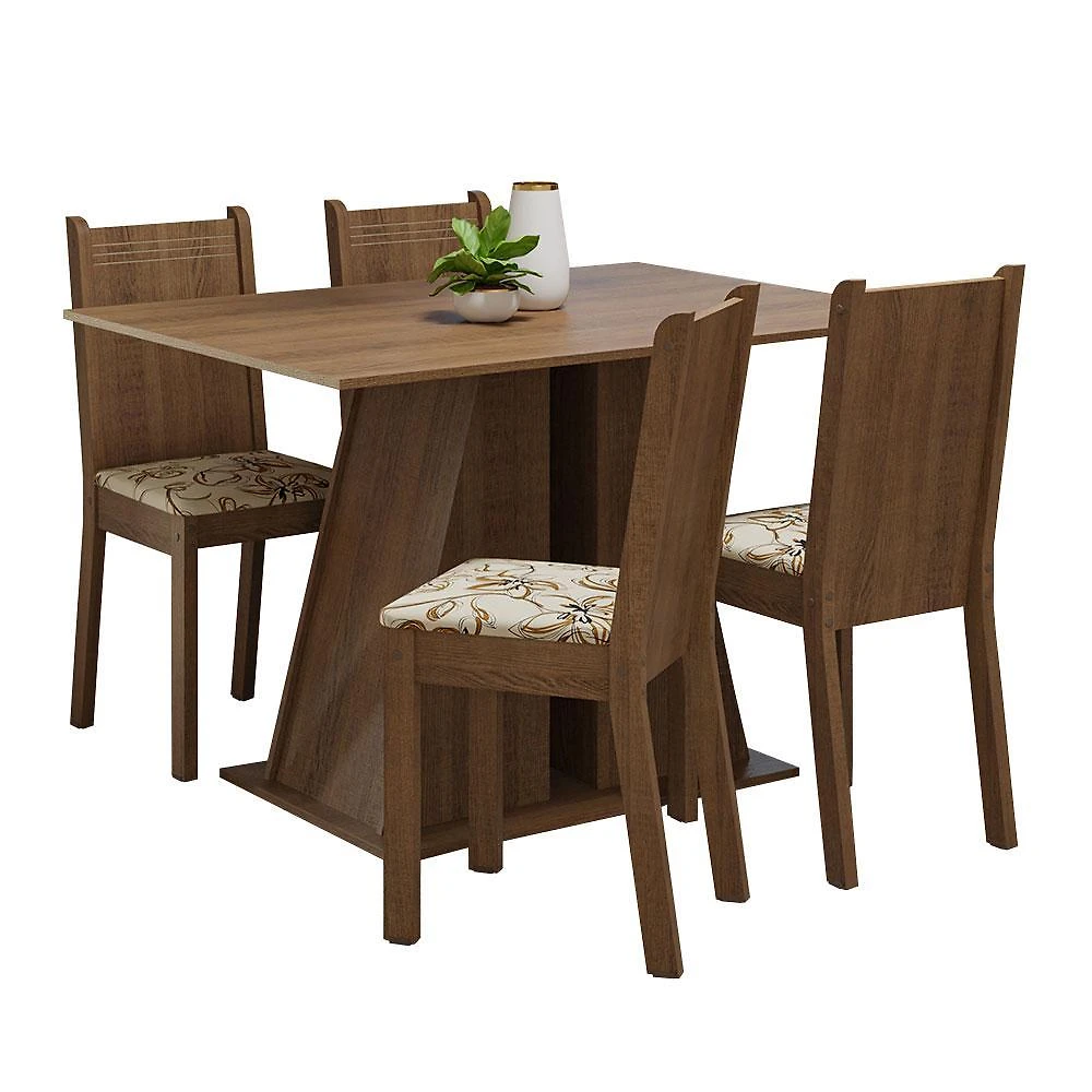 Conjunto sala de jantar mesa tampo de madeira 4 cadeiras rustic/lírio bege marilyn madesa
