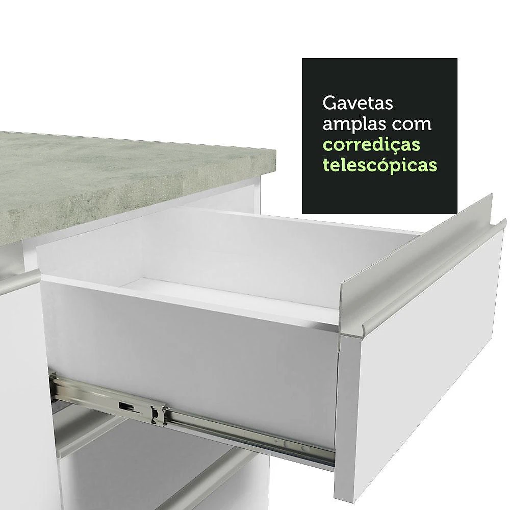 Armário de Cozinha Completa de Canto 349cm Branco Glamy Madesa 07 Branco