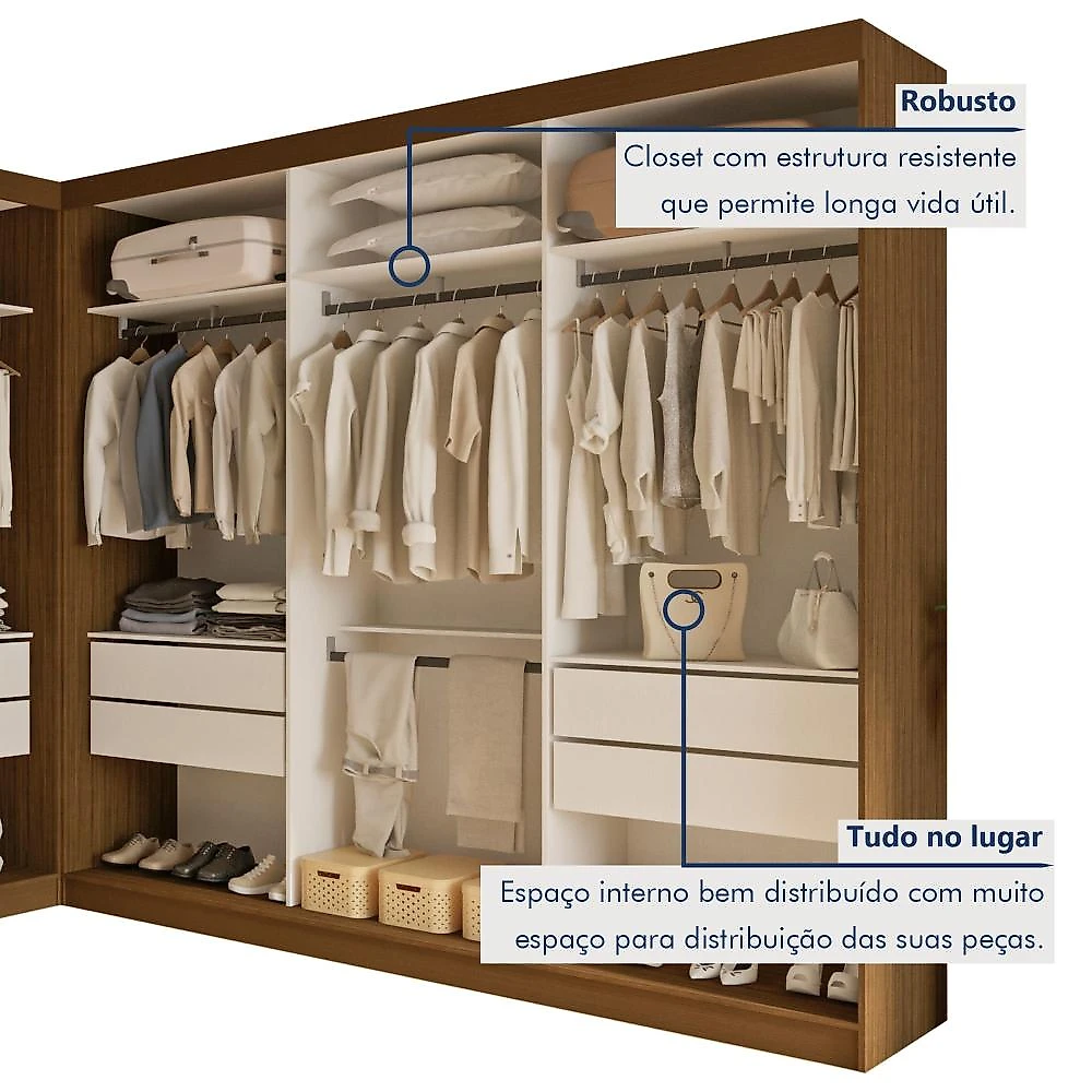 Closet Casal sem Portas 8 Gavetas Paris Duo Premium Freijó